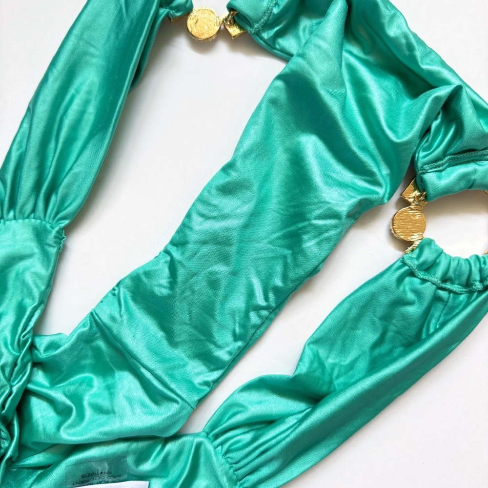 BEACH BUNNY TRAL GREEN SHOW & TELL CRYSTAL RHINESTONE RING STRAPLESS BIKINI SET - Picture 5 of 11